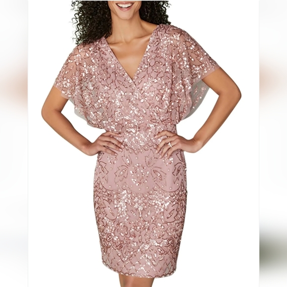 Adrianna Papell Women's Beaded Mesh Blouson Dress - Picture 3 of 13